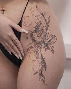 Hip Phoenix Tattoo, Tattoo On The Hip For Women, Phoenix Tattoo Hip For Women, Pheonix Tattoo For Women, Phoenix Tattoo Feminine, Small Phoenix Tattoos, Phönix Tattoo, Unique Tattoos For Women