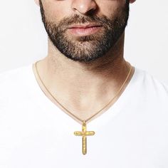 Experience the ideal fusion of tradition and modern elegance with our Italian Gold Cross Necklace for Men. Masterfully crafted in Italy, this stunning cross pendant is available in your choice of luxurious 18k or 14k gold, embodying both faith and sophistication. The pendant showcases a unique twisted design, featuring a rough sandblasted surface with polished edges, creating a striking contrast that enhances its refined elegance. Measuring 26 millimeters in width and 43 millimeters in height, t Neutral Jewelry, Jeweled Earrings, Gold Cross Necklace, Gold Cross Pendant, Italian Jewelry, Ring Pendant Necklace, Gold Cross, Cross Pendant Necklace, Engagement Ring Wedding Band