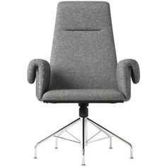 a grey office chair with chrome legs and arms, on an isolated white background photo