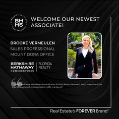 the real estate flyer is shown with an image of a woman in black suit and white shirt