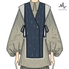 a drawing of a woman's top with an open collar and sleeves on it