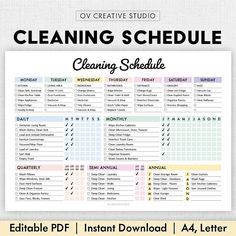 a cleaning schedule with the words cleaning schedule on it