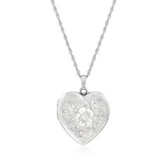 Sterling Silver Personalized Floral Heart Locket Necklace | Ross-Simons Silver Necklace Locket, Silver Heart Locket Necklace, Necklaces White Background, Lockets Silver, Heart Locket Necklace Silver, Locket Necklace Silver, Locket Tattoos, Silver Heart Locket, Ideas Regalo