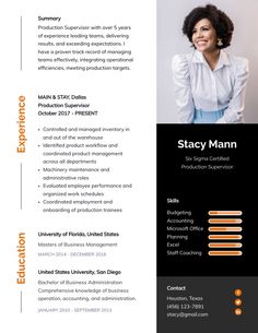 Production Supervisor Resume Template Visme Supervisor Resume, Work Schedule, Work Organization, Microsoft Office, Accounting