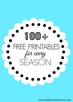 the words free printables for every season on a blue background with polka dots