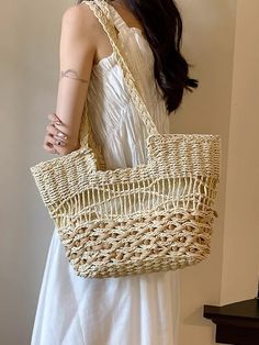 In Stock Fast Shipping From Los Angeles This tote bag will have you feelin' like a jetsetter! The Elena Handbags Straw Woven Tote Bag is a timeless piece to add a touch of elegance to your everyday style. Featuring a simple straw woven design, the bag is versatile enough to carry your everyday essentials, no matter the 'occasion(al situation)! Zipper closure Inner pocket Size: 11"H x 16"W x 5.5"D 12" Handle drop Designer Style ID: 8518 Straw Woven Tote Bag, Retro Vibes, Summer Bag, Everyday Shou Trendy Beige Rectangular Beach Bag, Chic Large Capacity Bag For Beach Season, Trendy Natural Bag With Top Carry Handle, Cream Shoulder Bag With Top Carry Handle For Vacation, Trendy Cream Shoulder Beach Bag, Vacation Cream Bag With Top Carry Handle, Elegant Beach Tote Bag, Elegant Beach Season Tote Bags, Trendy Rectangular Canvas Bag With Braided Handles