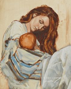 a painting of a woman holding a baby in her arms with the words jesus is the christ