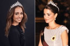 two women wearing tiaras, one in black and the other in white