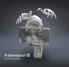 an animated image of two hands reaching out from behind a cube with the word downpour on it