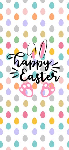 an easter card with polka dots and the words happy easter written in black on it