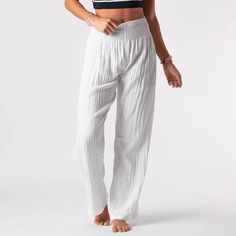 white beach pants made of cotton White Beach Pants, Wide Leg Cotton Pants, Cotton Gauze Pants, Harlem Pants, Women Pants Size Chart, Flowy Wide Leg Pants, Gauze Pants, White Wide Leg Pants, Wide Leg Lounge Pants