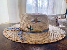 Embroidered Straw Hat, Straw Boater Hat, Western Embroidery, Straw Boater, Hat Bands, Rancher Hat, Desert Sky, Boater Hat