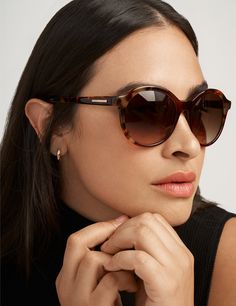 Opt for a directional look in these round-frame acetate sunglasses with gradient lenses. Hard case included. Measurements: 56-20-140 Round Frame Sunglasses, Acetate Sunglasses, Sunglasses & Glasses, Round Frame, Sunglass Frames, Anne Klein, Hard Case, Fashion Sunglasses, Mocha