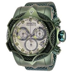 This impressive Invicta Reserve watch features a precise Quartz movement as well as a 0.05 carats of real diamonds, all in a solid light green case. Its antique silver, light green, metal dial is enclosed by a highly protective Flame Fusion Crystal. This watch is finished by a strong light green, band, and it offers 1000 m water resistance. The exceptional taste and distinguished palette of the connoisseur will discover timeless pleasure within the Invicta Reserve collection. Specially developed Formal Green Chronograph Analog Watch, Formal Green Analog Chronograph Watch, Formal Green Chronograph Watch, Timeless Green Watch Accessories With Metal Dial, Green Chronograph Watches For Formal Occasions, Elegant Green Watch With Metal Dial, Elegant Green Chronograph Watch For Formal Occasions, Elegant Green Chronograph Watch For Formal Events, Elegant Green Chronograph Watch