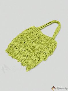 BirdinBag - Stylish Handwoven Womens Shoulder Bag with Tassel Decoration - Ideal for Summer Beach Days Trendy Rectangular Bag With Fringe, Trendy Fringe Shoulder Bag For Spring, Trendy Fringe Shoulder Bag For Shopping, Trendy Green Hobo Bag For Vacation, Casual Fringe Beach Bag For Daily Use, Trendy Fringe Bags For Shopping, Spring Fringe Shoulder Bag For Everyday, Daily Use Fringe Tote Beach Bag, Spring Travel Bag With Tassels