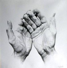 a drawing of two hands holding something in each other's palms with their fingers