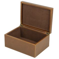 an open brown leather box on a white background