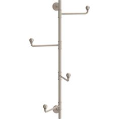 a white wall mounted shower faucet with three arms and two hands on each side