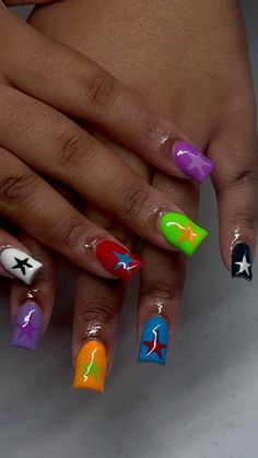 #stars #nails #nailsofinstagram #nailart #acrylic #acrylicnaildesigns Star Square Nails, Texas Nails Designs, Colorful Star Nails, Purple Star Nails, Star Acrylic Nails, Stars Nails, Texas Nails, Star Acrylic, Longview Texas