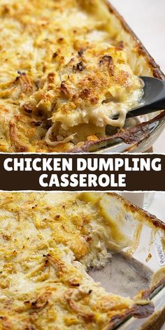 chicken dumpling casserole with text overlay that reads chicken dumpling casserole