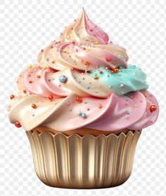 a cupcake with frosting and sprinkles on it, transparent background