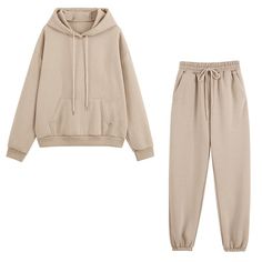 Solid Hoodie, Fall Hoodies, Beige Top, Tracksuit Set, Tracksuit Women, Warm Outfits, Casual Winter Outfits, Blue Pants, Casual Sets