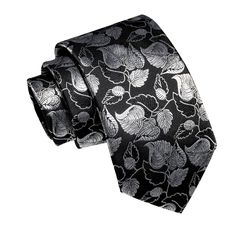 "Material:Feel Soft & Easy to care for, Great Value for the Handmade QualityStandard Necktie:Classic Width in 3.15 inches (8cm), Total Length: 59 inches (150cm)Crafts:1200 Stitches Jacquard WovenPacking:Gift Box Packing Occasions:Perfect for Formal or Casual, Such as Wedding, Dance, Parties, Graduations, Celebration, Business, Events, and Special Occasions" Black Silk Tie For Formal Occasions, Black Silk Ties For Formal Occasions, Elegant Black Silk Tie, Elegant Silver Suit And Tie Accessories For Black-tie Events, Elegant Silk Mark Certified Suit And Tie Accessories, Elegant Satin Neckwear For Formal Occasions, Weaving Craft, Leaf Man, Dance Parties