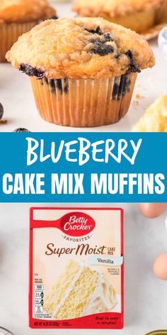 blueberry cake mix muffins on a table