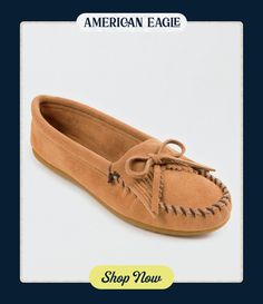 Soft suede leather upper/Suede lace/Padded insole/Lightweight, sporty rubber sole/Not eligible for promotions | Only ships within the USA Suede Lace, Soft Suede, Moccasins, Suede Leather, Rubber Sole, Women's Jeans, American Eagle Outfitters, Fashion Forward, American Eagle