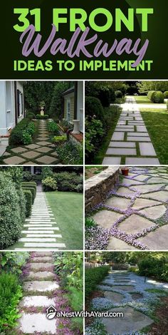 front yard landscaping ideas to implement in the spring and summer months, including stepping stone walkways