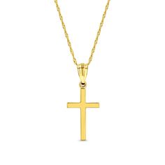 "14k solid gold cross pendant on 18\" solid gold chain. cross measures approx 1\" by 1/2\". chain measures 18\" long. high polish finish. ** includes 14k solid gold 18\" chain**" Classic 14k Gold Cross Pendant Necklace, Classic 14k Gold Cross Necklace, 14k Yellow Gold Cross Pendant Necklace, Yellow Gold Polished Cross Necklace Pendant, Angel Pendant, Gold Cross Pendant, Solid Gold Chains, Gold Cross, Religious Jewelry