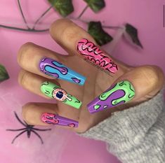 Zombie Nail Art, Wonderland Nails, Zombie Nails, Rave Nails, Stilleto Nails Designs, Pop Art Nails, Holloween Nails, Fall Acrylic, October Nails