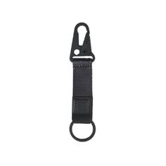 a black strap with a metal ring on it