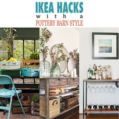 an advertisement for pottery barn style with pictures of furniture and items on display in the background