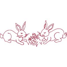 two rabbits playing with an easter egg in the shape of a bunny and another rabbit