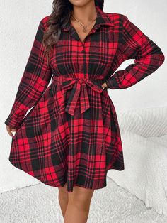 Plus Size Homecoming Dresses, Vintage Dress, Travel Outfit Airport, Holiday Outfits, Women Fall Clothes, Fall Women's Dresses, Shirt Dresses, Dresses, Christmas Dresses, Christmas, Red Plaid Dresses Long Sleeve Dresses Multicolor Casual  Long Sleeve Woven Fabric Plaid Shirt Non-Stretch  Women Plus Clothing, size features are:Bust: ,Length: ,Sleeve Length: Dress Travel Outfit, Plus Size Homecoming Dresses, Outfit Airport, Plaid Dresses, Dresses Christmas, Holiday Outfits Women, Red Plaid Dress, Clothes Fall, Christmas Dresses