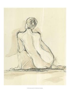 a drawing of a woman sitting on the ground with her back turned to the camera