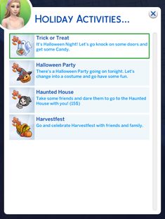 the halloween party activity is displayed in this screenshoto screen shot, which shows an image of a woman's face and other items