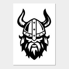 a black and white image of a viking helmet with long horns on it's head