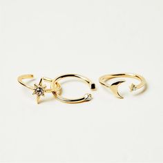 Recycled Brass Stackable Ring Trio. Consists Of Three Adjustable Mix And Match Celestial Themed Rings With Glass Stones. Nip From And Every. Match Rings, Celestial Rings, Generations Of Women, Luxury Wedding Rings, Celestial Ring, Written In The Stars, Romantic Rings, Stackable Rings Silver, Moon And Star Ring