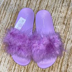 International Concepts Purple Fuzzy Slippers Size 7.5 Women’s Report Shoes Heels Fuzzy, Casual Purple Slippers For Spring, Casual Purple Spring Slippers, Fuzzy Slipper Sandals, Cheap Purple Slippers With Round Toe, Purple Round Toe Winter Slippers, Fur Boots Purple, Purple Slippers, Bow Slides