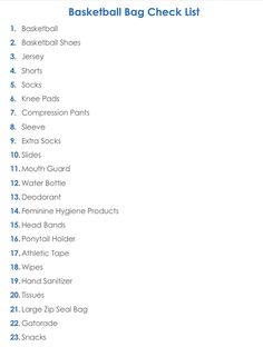 the basketball bag check list is shown in this screenshote image, and it shows all