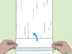 two hands are opening the window with an arrow pointing to the left and right side