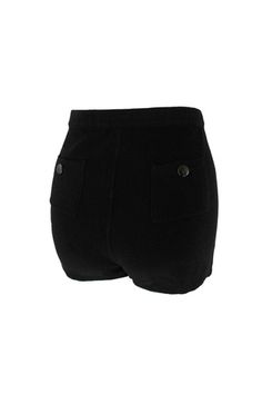 Classic Short Length Bottoms With Buttons, Classic Short-length Bottoms With Buttons, Classic Buttoned Short Bottoms, Black High-waisted Shorts With Buttons, Black High Waist Shorts With Buttons, Black High-waisted Shorts With Button Closure, Chanel Shorts, Roses Vintage, Knit Shorts