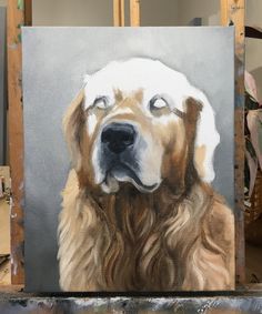 a painting of a golden retriever dog