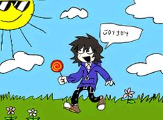 a drawing of a person playing with a ball in the grass next to a sun