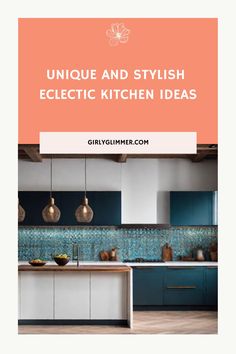 Unique and stylish kitchen with blue cabinets and mosaic backsplash. Kitchen With Green Walls, Funky Kitchen Ideas, Eclectic Kitchen Ideas, Eclectic Kitchens, Modern Eclectic Kitchen, Green Kitchen Walls, Eclectic Kitchen Design, Eclectic Kitchen Decor, Funky Kitchen