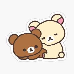 a brown and white teddy bear sitting next to each other on a white background sticker