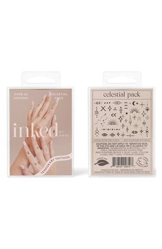 two packages of inked nail stickers and one with the word inked on it