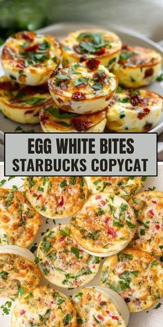 egg white bites with starbuck's copycat on top and an image of deviled eggs in the middle